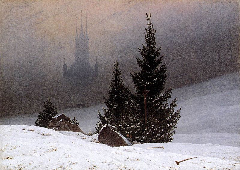 Caspar David Friedrich paysage neige église