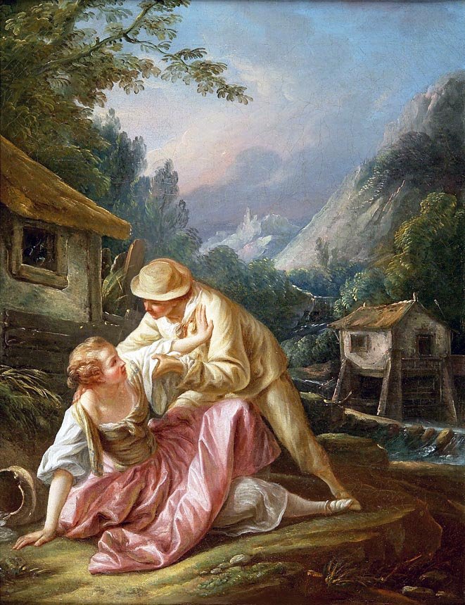 1726-59 Pierre-Charles Le Mettay Pierrot et Colombine en lavandière près d'un cours d'eau