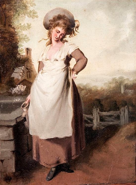 1786 ca Circle of Francis Wheatley Portrait of a milkmaid holding a broken pitcher