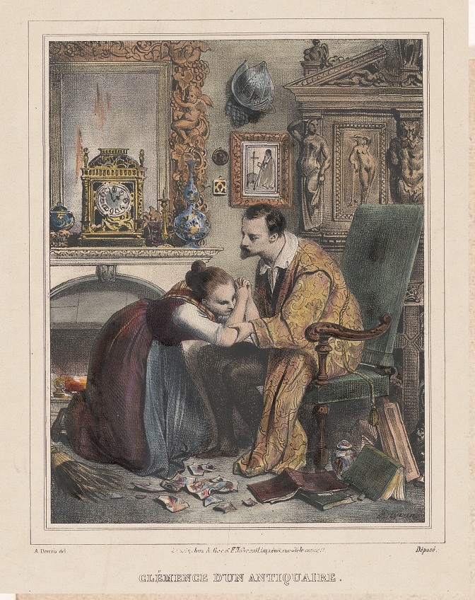 1835 Deveria Clemence d'un antiquaire Lithographie Rijksmuseum