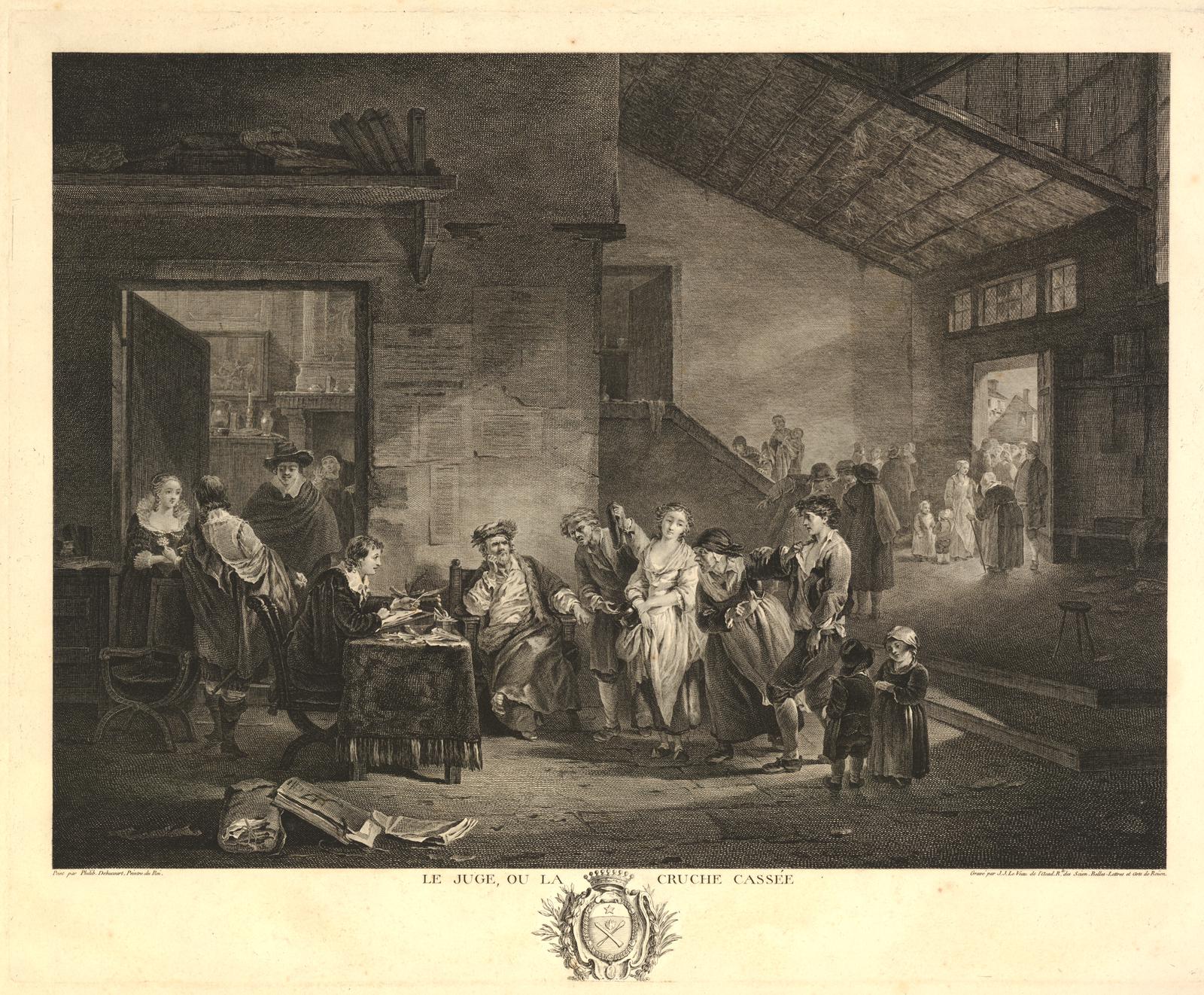 DEBUCOURT Le Juge de village ou La cruche cassee gravure Jean-Jacques André Le Veau British museum(BM_1926,1214.22)