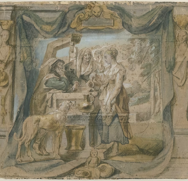 Jacob-Jordaens_-The-Pitcher-Goes-Often-to-the-Well-Until-It-Breaks_-1638_-drawing-Museum-Plantin-Moretus Anvers