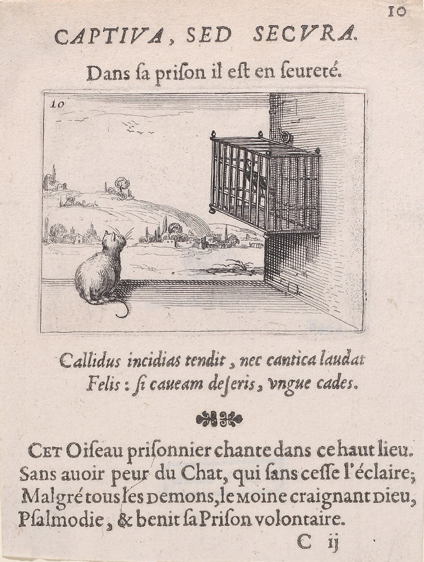 Callot 1621-35 Le Chat Guettant L'Oiseau en Cage from Lux Claustri ou La Lumière du Cloitre , plate 10 MET