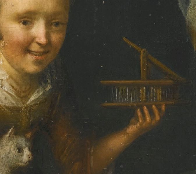 Gerrit Dou - A Young Girl at a Window Ledge with a Cat and Mouse-Trap souricière