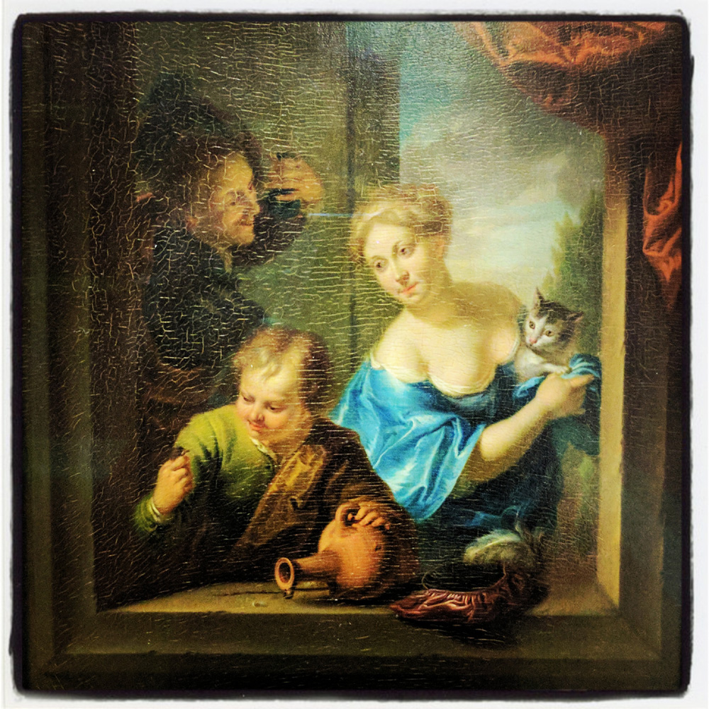 Louis de Moni 1725-71 Couple et enfant apparaissant à une fenetre Louvre
