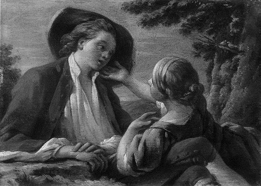 Une Bergère qui flatte de la Main un jeune Berger - Hallé 1753