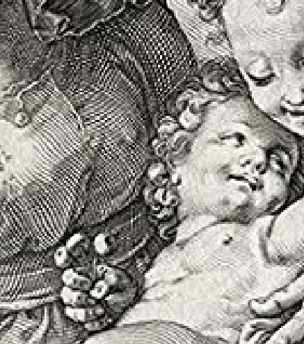 1594 Hendrik_Goltzius_-_Life_of_the_Virgin_6_of_6_-_Holy_family_and_Saint_John_Baptist maniere Barroche detail cerises