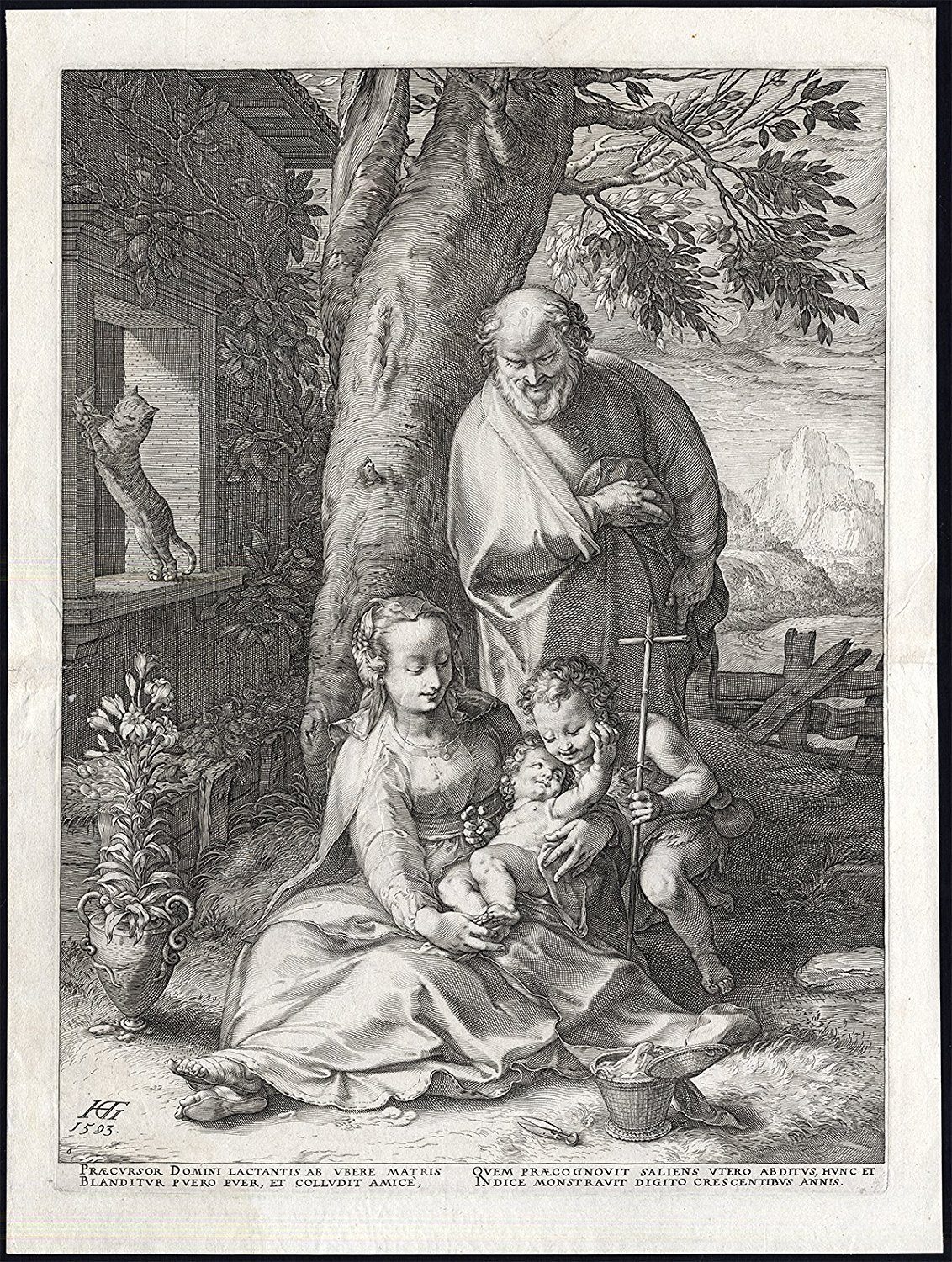1594 Hendrik_Goltzius_-_Life_of_the_Virgin_6_of_6_-_Holy_family_and_Saint_John_Baptist maniere Barroche