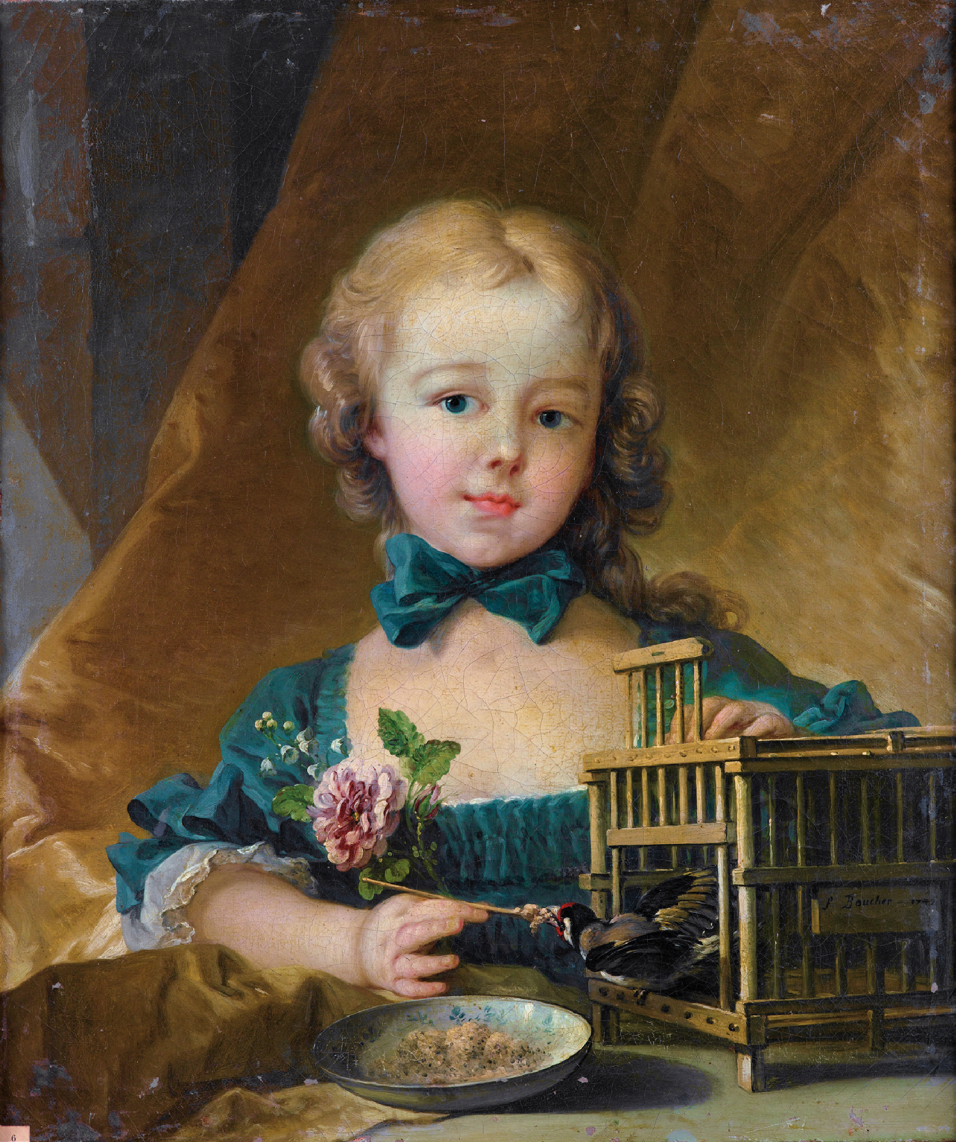 Boucher 1749 Alexandrine_Lenormand_d'Etiolles_with_a_bird