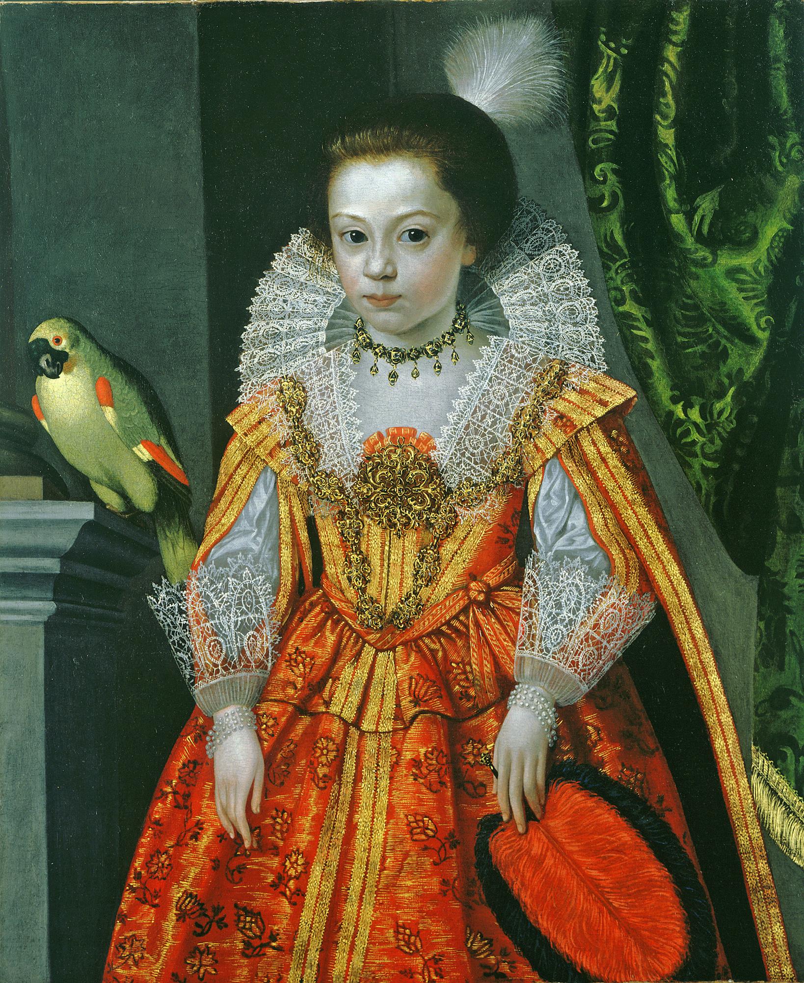 Princesse inconnue avec un perroquet Cercle de Frans Pourbus le Jeune 1620
