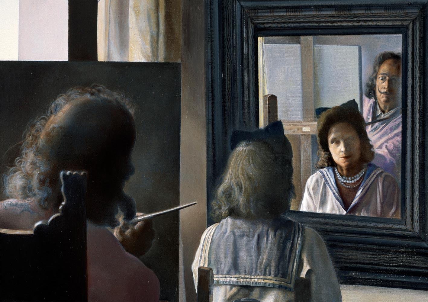 Dali from the back painting Gala from the back eternalized by six virtual corneas provisionally reflected in six real mirrors - 1973 detail