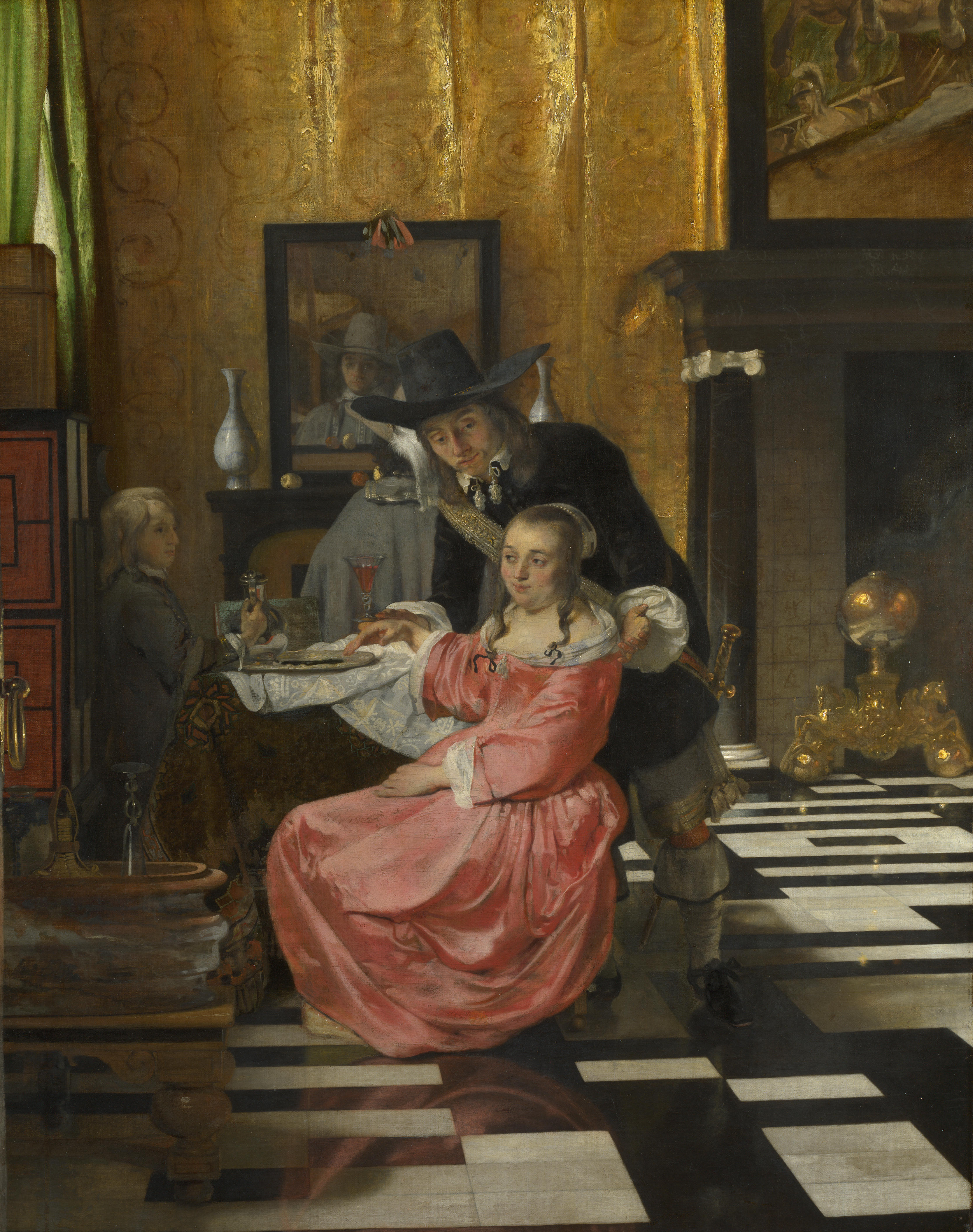 Full title: An Interior, with a Woman refusing a Glass of Wine Artist: Delft Date made: probably 1660-5 Source: http://www.nationalgalleryimages.co.uk/ Contact: picture.library@nationalgallery.co.uk Copyright © The National Gallery, London