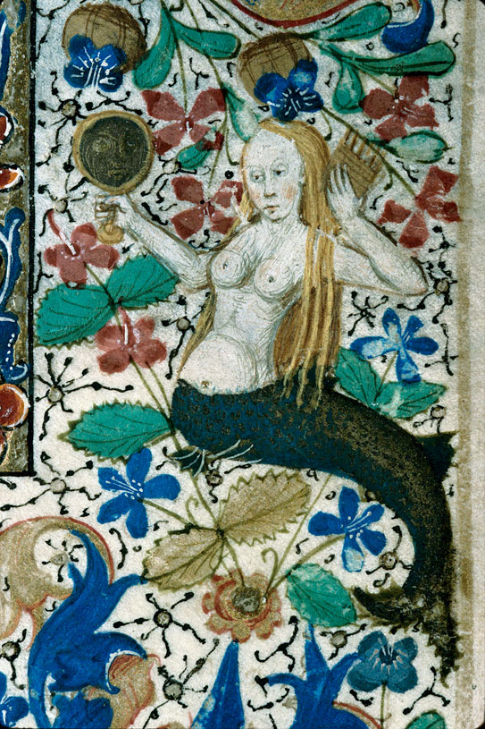 Sirene se coiffant, Heures dites de Yolande d’Aragon, Maitre de l’Echevinage de Rouen, Rouen, vers 1460, Aix-en-Provence, BM ms. 22, fol. 15