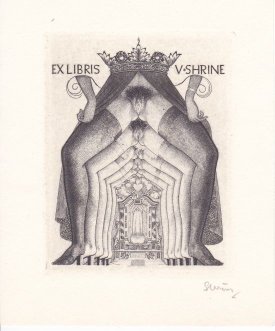 Exlibris signe Severin Belgique annees 1950