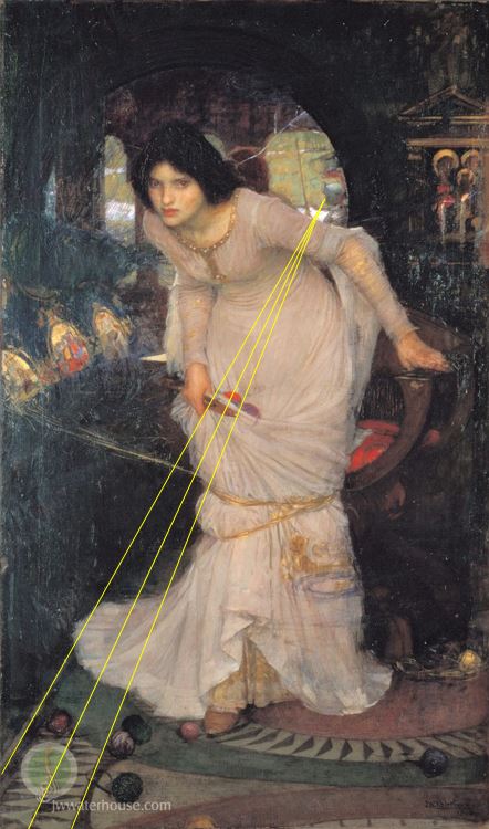 John William Waterhouse The_Lady_of_Shallot_Looking_at_Lancelot 1884 City Art Gallery  Leeds perspective1