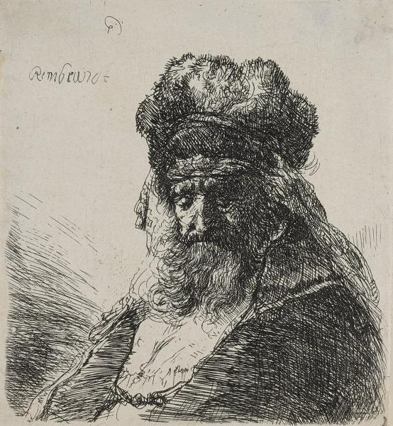 Rembrandt Vieillard à grande barbe en buste.
