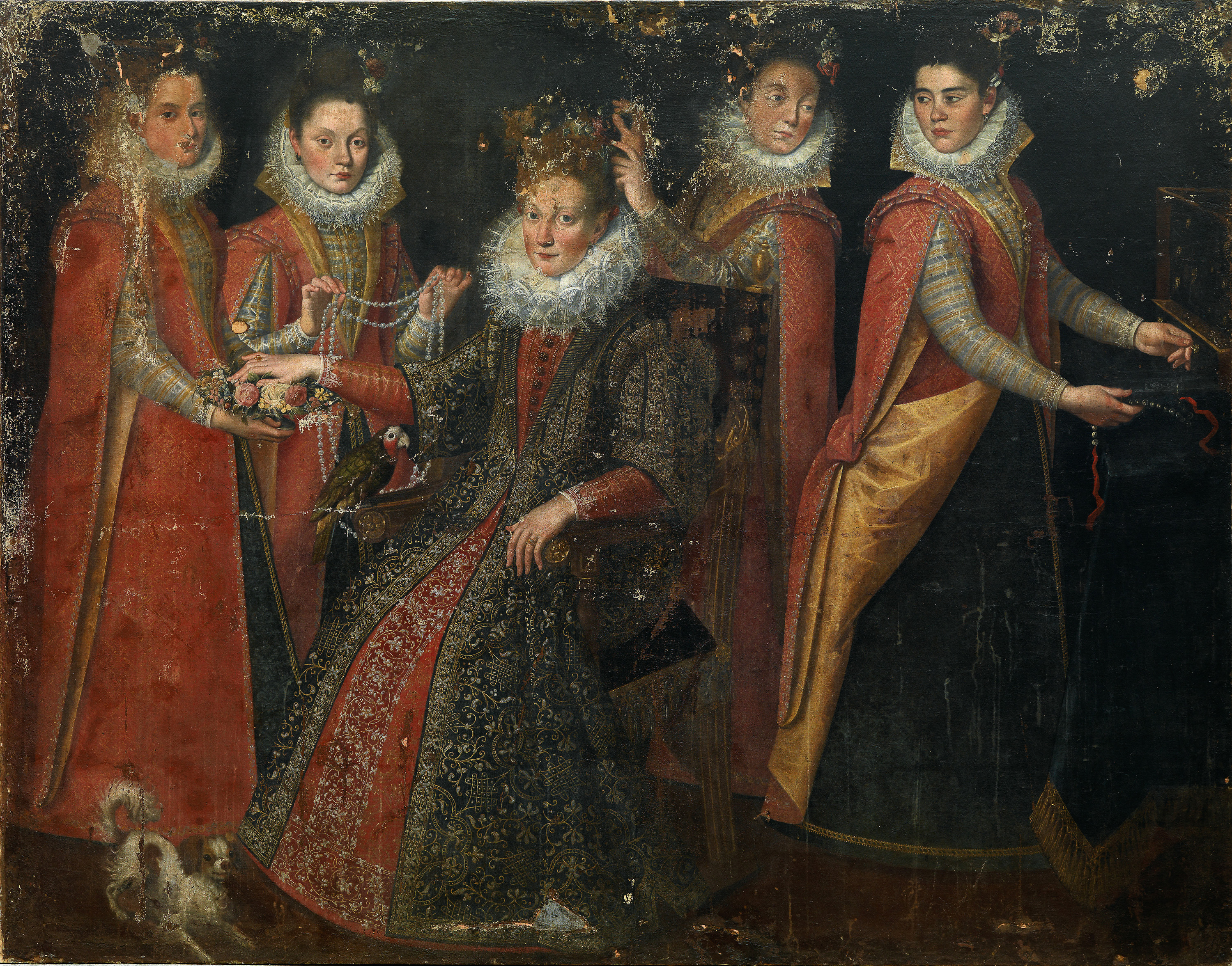 1603-1614 Lavinia Fontana Portrait of five women, with a dog and a parrot