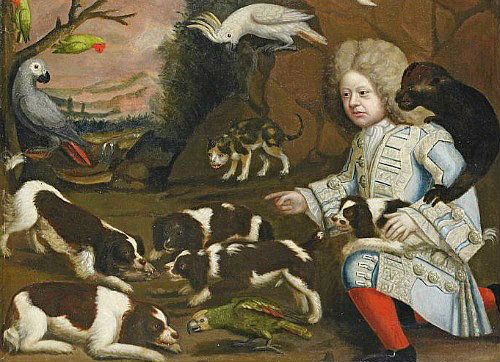 1680 caUnknown (Anglo-Dutch) Boy with Marmoset and Spaniels in a Landscape Late 17th century