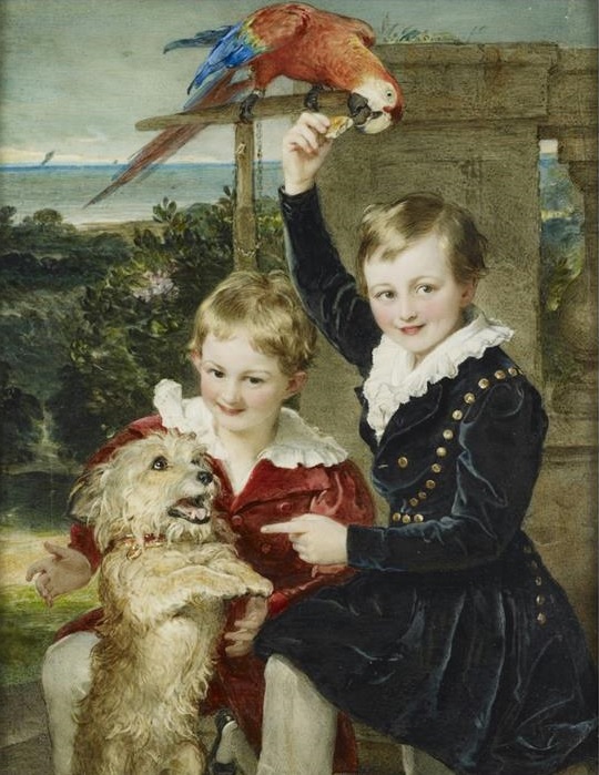 1839 Sir William Charles Ross, Prince Ernst and Prince Edward of Leiningen with Islay and a Macaw The Royal Collection Trust London