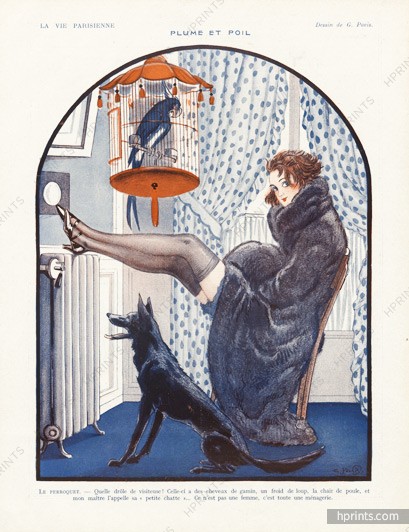 1922-georges-pavis--plume-et-poil-parrot-and-dog-hprints-com