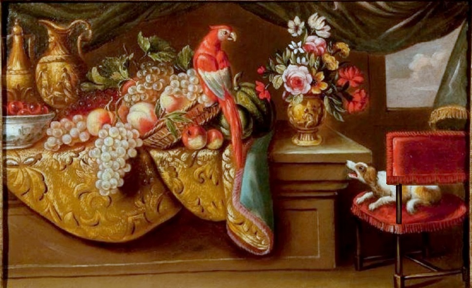Chien et perroquet (toile de Reynaud Levieux 1613 à1699) modifie.