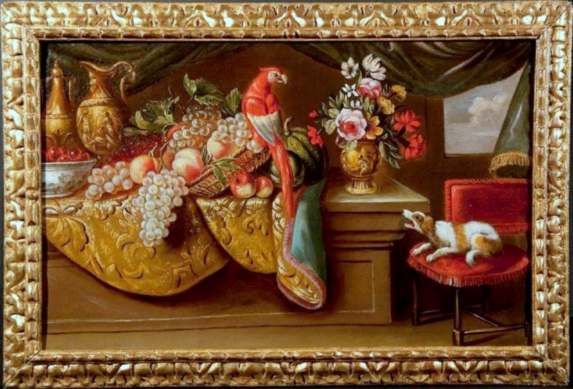 Chien et perroquet (toile de Reynaud Levieux 1613 à1699).