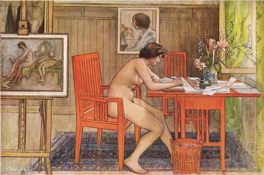 1906 Carl Larsson Model Writing Postcards Leontine Lindstrom