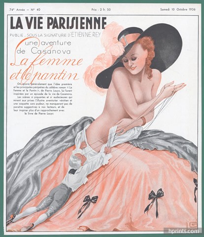 1936-georges-leonnec-la-femme-et-le-pantin-sexy-looking-girl-topless-puppet-hprints-com