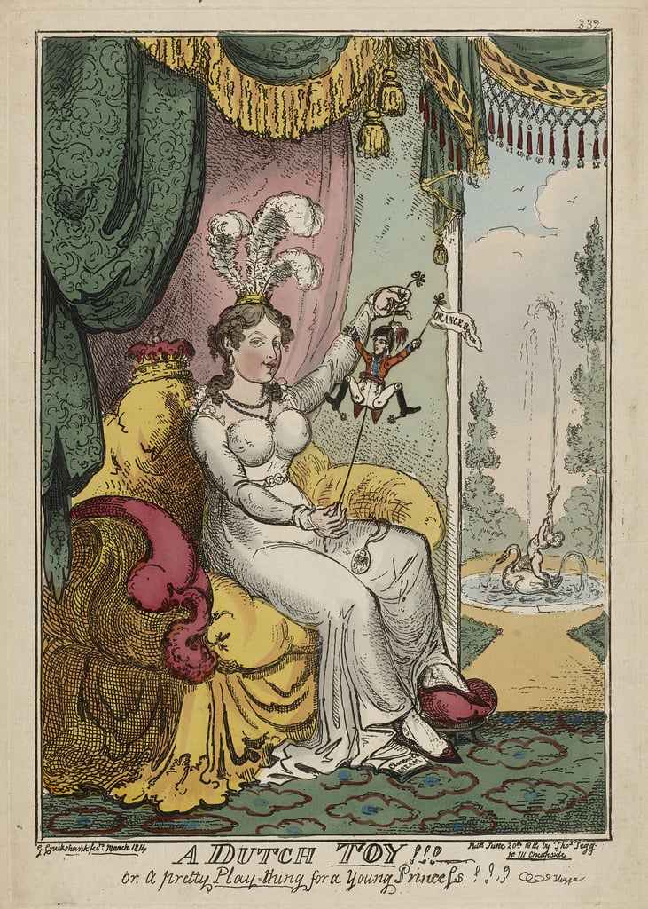 George_Cruikshank_-_A_Dutch_Toy_or_A_Pretty_Play-thing_for_a_Young_Princess_Huzza_March_1814_publié le 20 juin