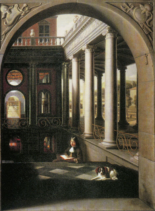 Hoogstraten 1670 ca Perspective View of a Courtyard with a Young Man Reading loc inconnue 238x175