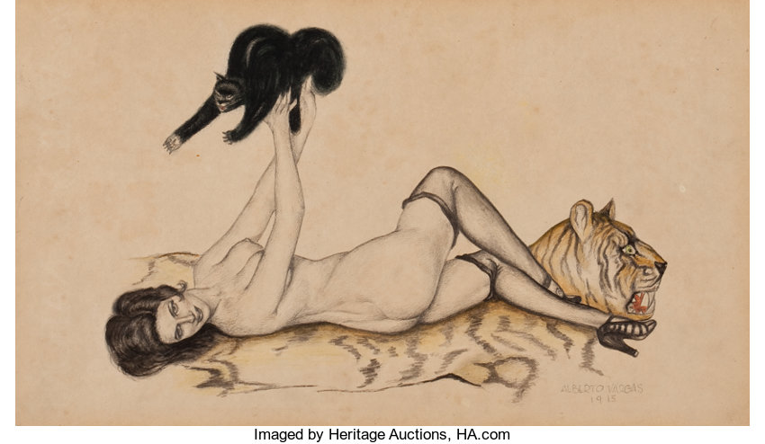 Alberto_Vargas_Femme au tigre et au chat 1915