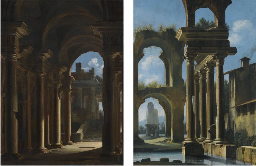codazzi-fin-xvii-a-capriccio-of-the-inside-of-a-temple-with-ruins-beyond-a-lacustrine-landscape-with-classical-ruins