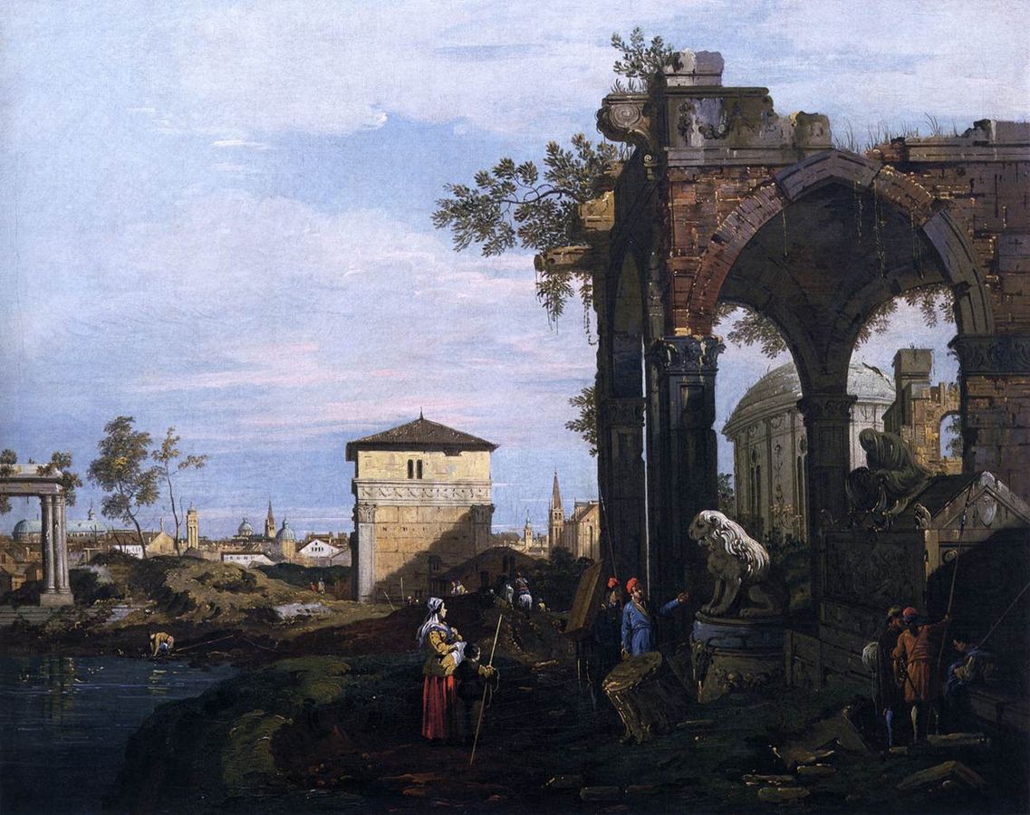 Giovanni_Antonio_Canal,_il_Canaletto_-_Capriccio_with_Ruins_and_Porta_Portello,_Padua_-_WGA03971 Accademia 1750