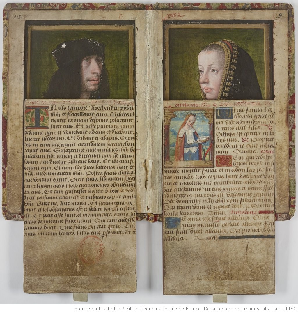 1492-95 Portraits presumes de Charles VIII et Anne de Bretagne BNF Lat 1190 demi ouvert