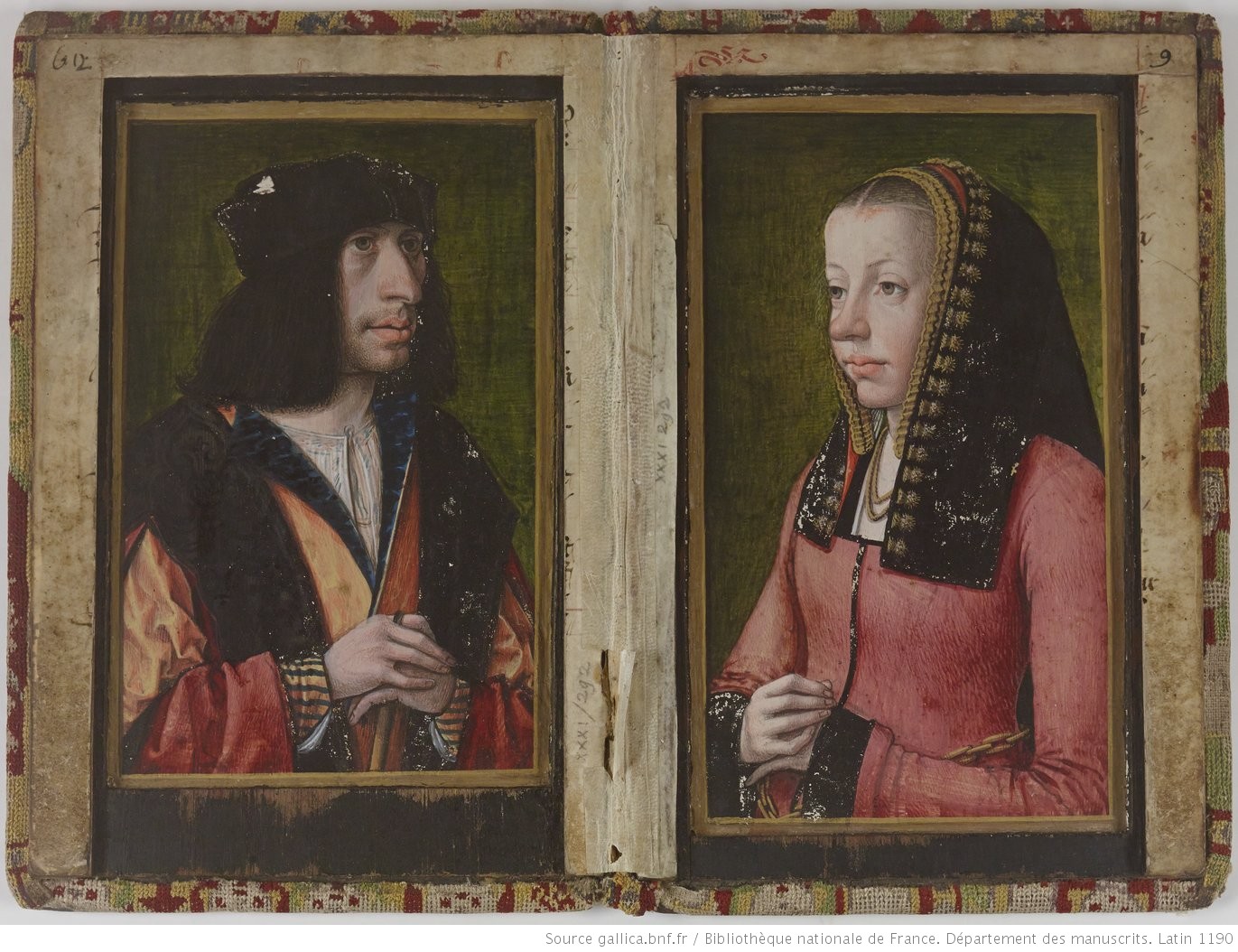 1492-95 Portraits presumes de Charles VIII et Anne de Bretagne BNF Lat 1190
