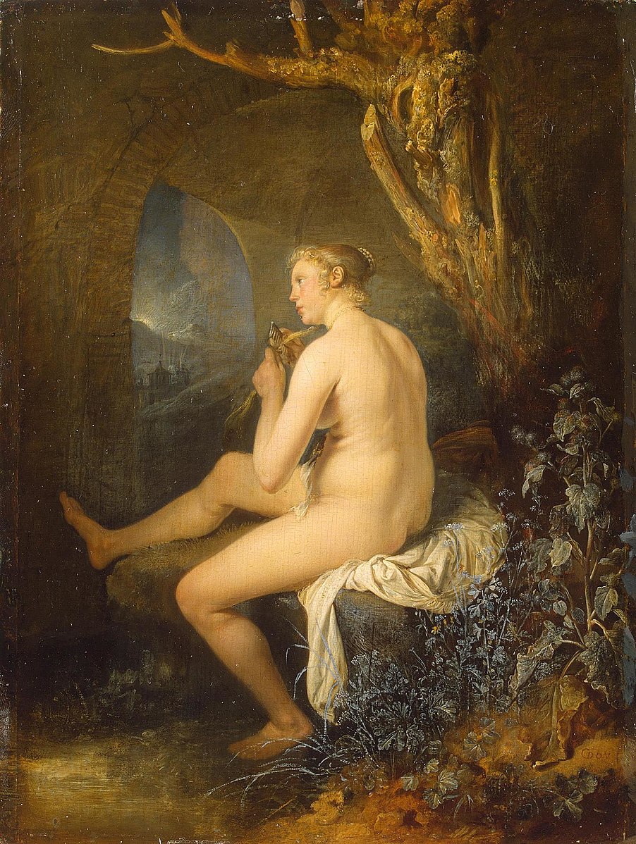 Dou 1660-65 Woman_bather_combing_her_hair Ermitage