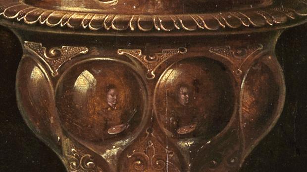 Clara Peeters 1611 B Bodegon con flores, copas doradas, monedas y conchas STAATLICHE KUNSTHALLE, KARLSRUHE reflet