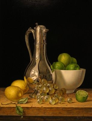 Roy HODRIEN - Silver Flagon with Lemons and Limes · Still Life