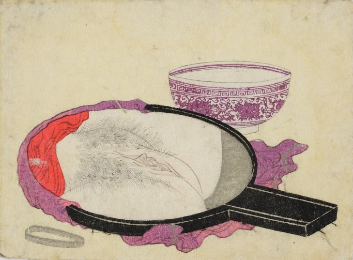 Woman s genitals reflected in a hand-mirror. Picture calendar (e-goyomi) for the year Bunsei 1, 1818, British Museum
