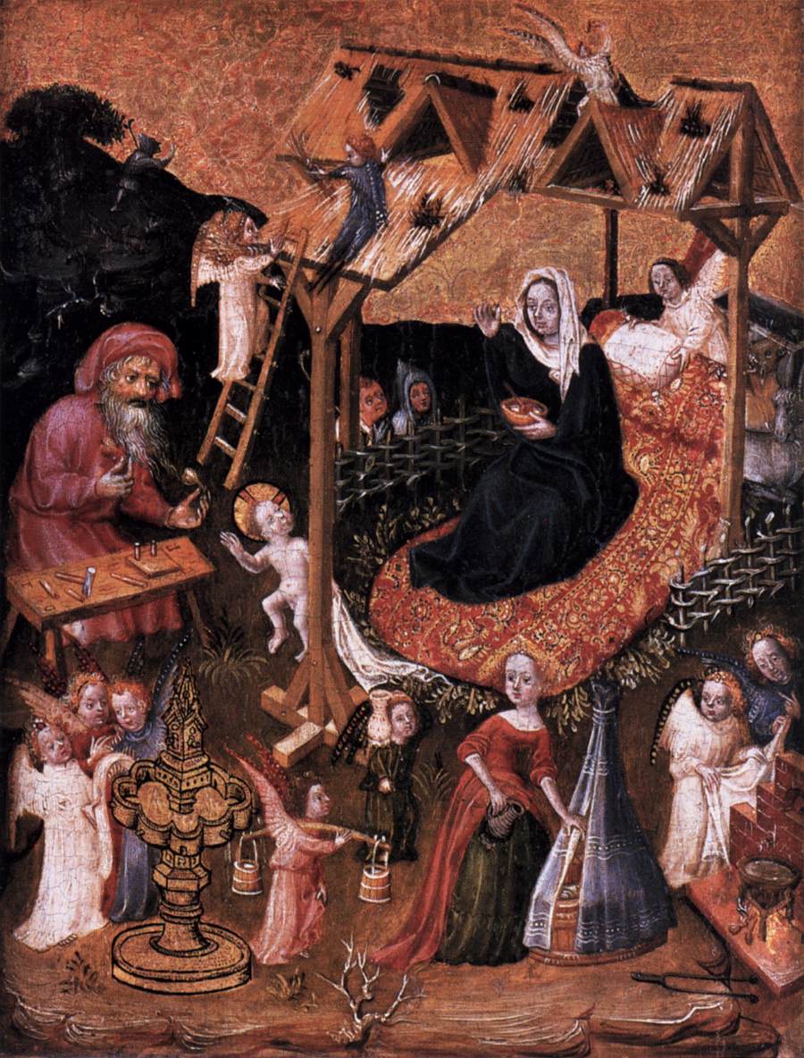 Anonyme_The_Holy_Family_with_Angels_-vers 1425 Gemaldegalerie, Berlin