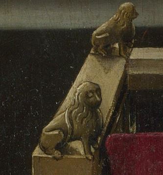 Robert_Campin_-_The_Virgin_and_Child_before_a_Firescreen_(National_Gallery_London) detail lions