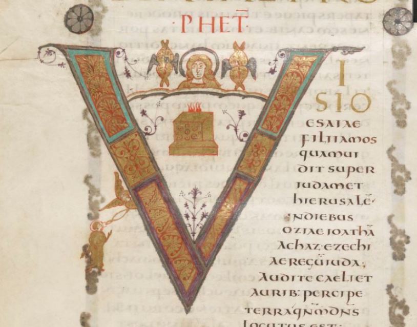 Incipit du livre d Isaie, Premiere Bible de Charles le Chauve, 9eme s, folio 130v