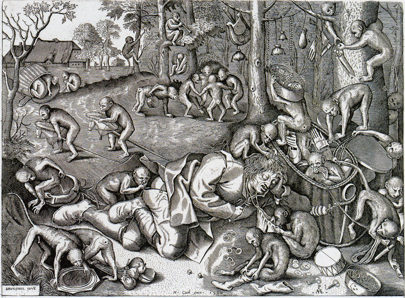 Colporteur vole par des singes Pieter van der Heyden d apres Pieter Bruegel 1562