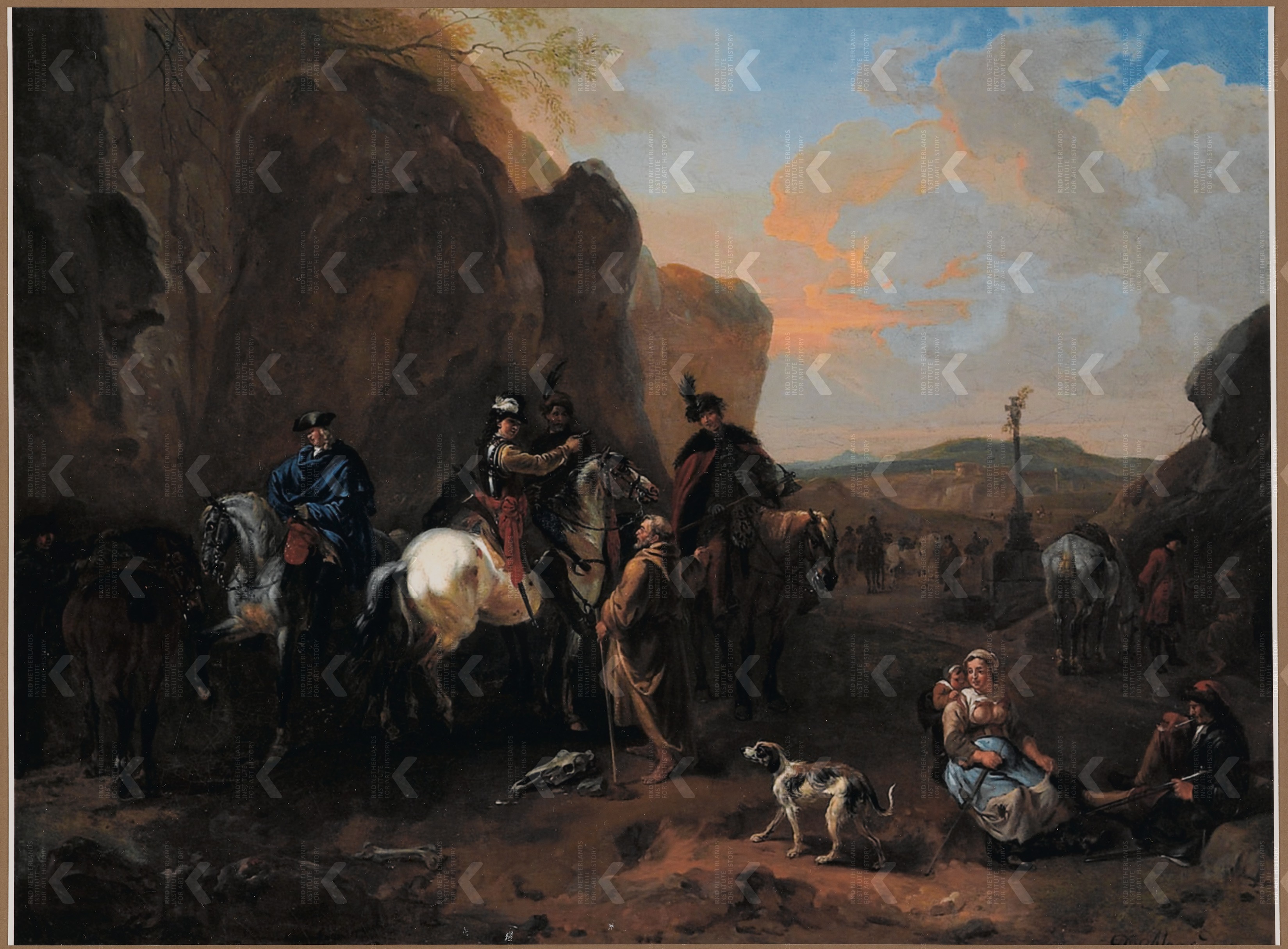 Dirk Maas Landscape with cossacks asking directions from a monk private collection 1674 - 1717