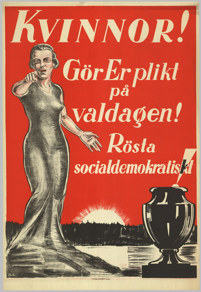 Suede 1928 Femmes, faites votre devoir le jour des elections. Votez pour les sociaux-democrates