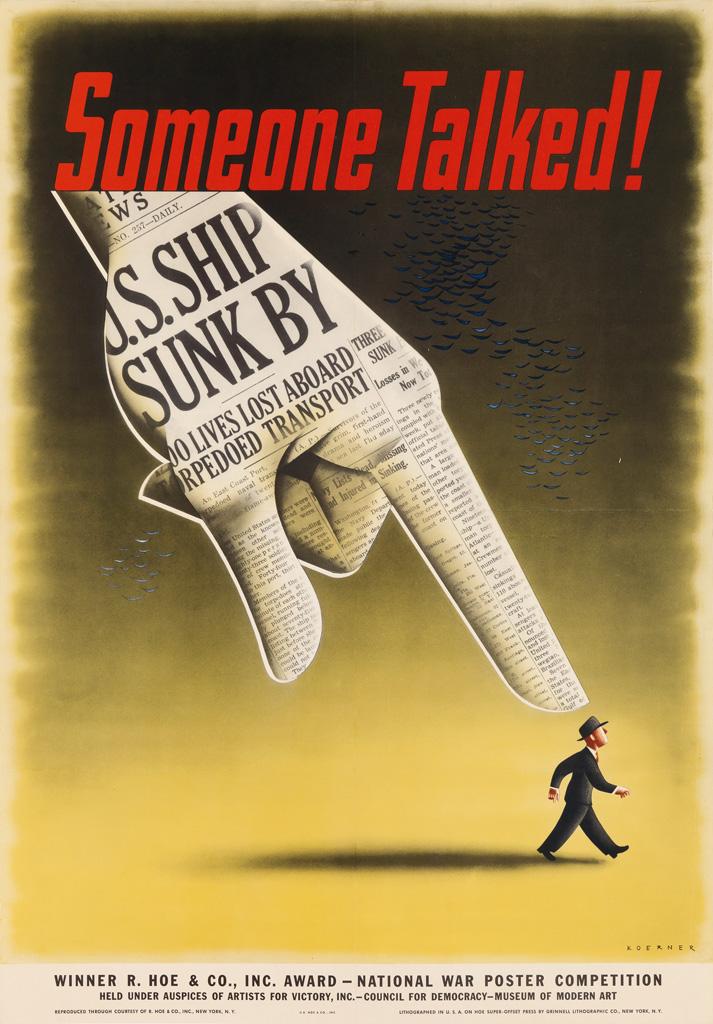 USA 1942 Someone Talked affiche de Henry Koerner Winnaar van de National War Poster Competition
