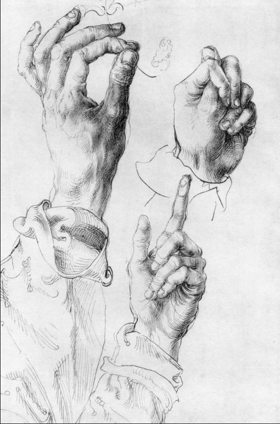 Durer Etude de mains, 1496, Albertina, Vienne