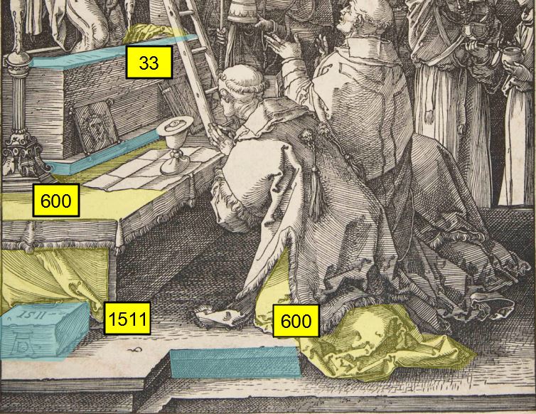Durer Messe de St Gregoire 1511 tissus casses avec dates2