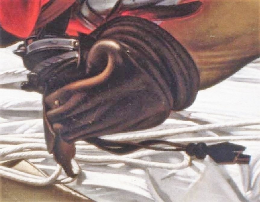 Francesco_Buoneri,_called_Cecco_del_Caravaggio_-_The_Resurrection 1620 Art Institute, Chicago detail bourse