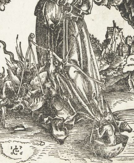Lucas Cranach l'Ancien, Der Erzengel Michael als Seelenwager, 1506 detail